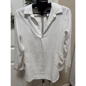 NEW TAHARI Linen blend long sleeve pockets oversized coverup boho Size L